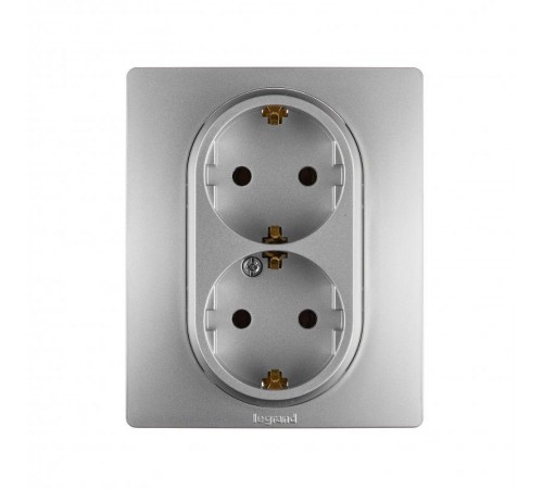 Etika Алюминий Розетка 2-ая с заземлением , винтовые клеммы, 16А, 250 В  672423  Legrand