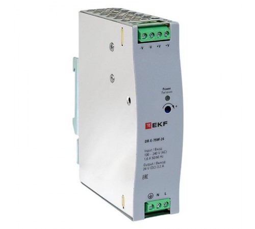 Блок питания на дин рейку 75 Вт,Uвх ~ 220 В AC , Uвых - 24 В DC постоянного тока DR-E-75W-24 EKF