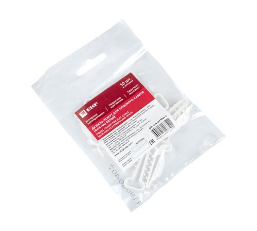 Дюбель-хомут (6х14 мм) для плоского кабеля белый (10 шт.) EKF PROxima  plc-cd-6x14w-r  EKF