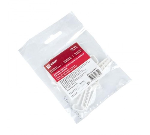 Дюбель-хомут (6х14 мм) для плоского кабеля белый (10 шт.) EKF PROxima  plc-cd-6x14w-r  EKF