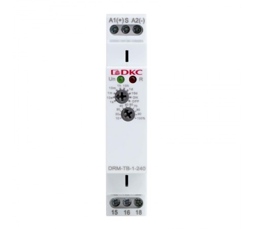 Реле времени, задержка выключения, конфигурация контакта 1CO, AС/DC 12-240В  DRM-TB-1-240  DKC