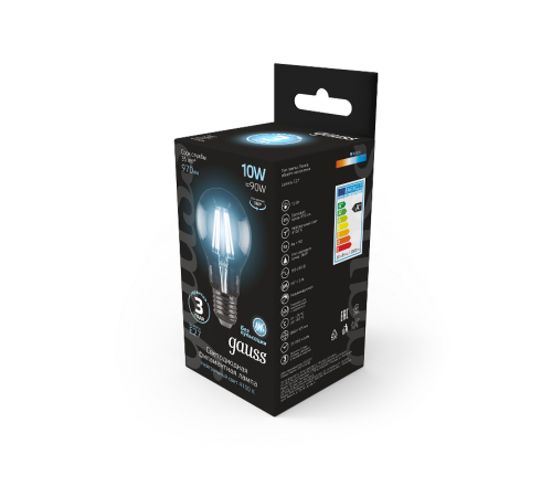 Лампа светодиодная Black LED Filament A60 E27 10W 970lm 4100К  102802210  Gauss