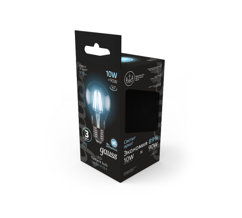Лампа светодиодная Black LED Filament A60 E27 10W 970lm 4100К  102802210  Gauss