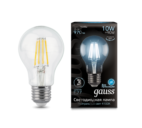 Лампа светодиодная Black LED Filament A60 E27 10W 970lm 4100К  102802210  Gauss
