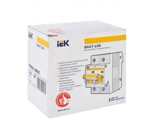 Выключатель автоматический двухполюсный ВА47-100 40А C 10кА KARAT  MVA40-2-040-C  IEK