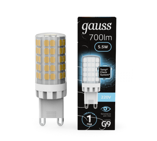Лампа светодиодная G9 AC185-265V 5,5W 560lm 4100K керамика LED 1/10/200  107009206  Gauss
