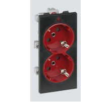 Simon Connect Розетка с/з 2x2P+E, сдвоенная, S-модуль, с индикат.налич.напряжения,16А, 25 графит/красный  S1-6-14  Simon