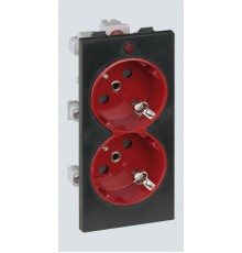 Simon Connect Розетка с/з 2x2P+E, сдвоенная, S-модуль, с индикат.налич.напряжения,16А, 25 графит/красный  S1-6-14  Simon