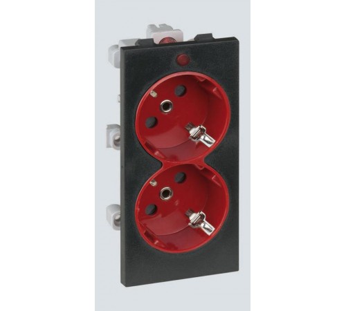 Simon Connect Розетка с/з 2x2P+E, сдвоенная, S-модуль, с индикат.налич.напряжения,16А, 25 графит/красный  S1-6-14  Simon