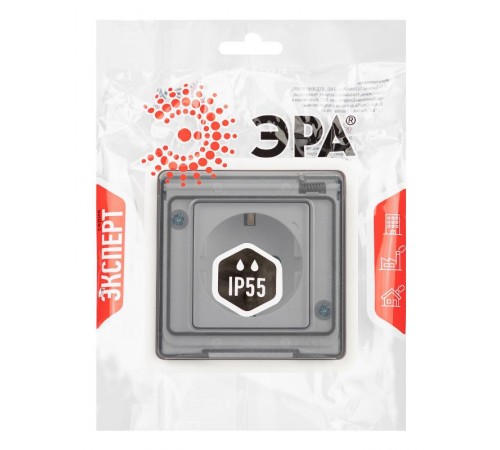 Розетка ЭРА Эксперт 11-2522-01 2P+E IP55, шторки, 16A-250В, СУ, Белый  Б0063281  ЭРА