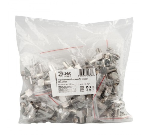 Переходник  Simple RS-A04 гнездо F-штекер TV угловой  Б0048297  ЭРА