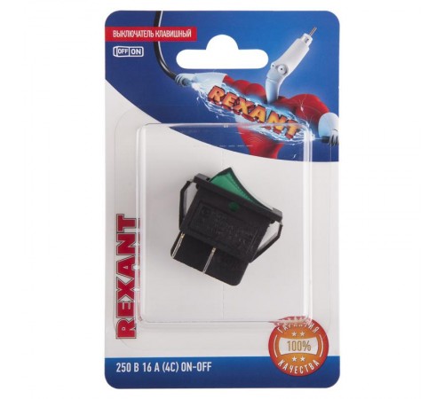 Выключатель клавишный 250V 16А (4с) ON-OFF зеленый с подсветкой (RWB-502, SC-767, IRS-201-1) (в упак. 1шт.)  06-0304-B  REXANT