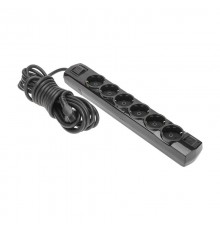 Удлинитель PREMIUM 6 гнезд, 5м, 3х1,5мм, с/з, с выключателем, черный  13-4120  REXANT