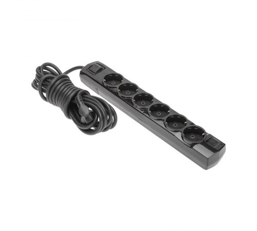Удлинитель PREMIUM 6 гнезд, 5м, 3х1,5мм, с/з, с выключателем, черный  13-4120  REXANT