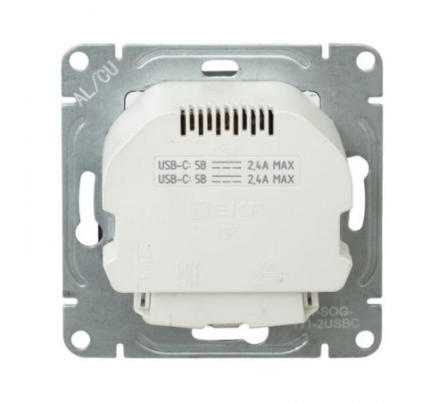 Механизм розетки с USB-C - 2шт, 16А, с заземлением, со шторками, графит Эпика  UP1-SOG-111-2USBC EKF