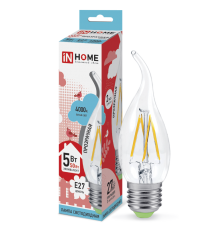 Лампа светодиодная LED-СВЕЧА НА ВЕТРУ-deco 5Вт 230В Е27 4000К 450Лм прозр  4690612007656  IN HOME