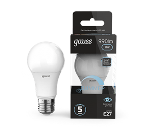 Лампа светодиодная LED 11Вт E27 220В 4100К A60, диммируемая  102502211-D  Gauss