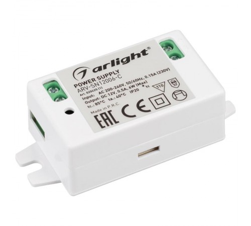 Блок питания ARV-SN12006-C (12V, 0.5A, 6W) (Arlight, IP20 Пластик, 3 года)  020425(1)  Arlight