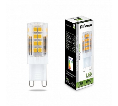 Лампа светодиодная LB-432 (5W) 230V G9 4000K 16x50mm  25770  FERON