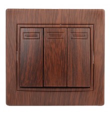 1-106-10 Intro Выключатель тройной, 10А-250В, IP20, СУ, Plano, венге  Б0030052  Intro