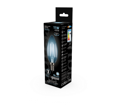 Лампа светодиодная Black LED Filament Свеча E14 11W 750lm 4100К  103801211  Gauss