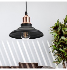 Светильник подвесной PL4 BK/RC металл, E27, max 60W, d203 мм, шагрень черный/медь  Б0037438  ЭРА