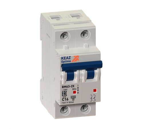 Выключатель автоматический двухполюсный OptiDin BM63-2C50-ОМ4-РЕГ  233853  КЭАЗ