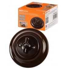 Выключатель скрытой установки фарфоровый поворотный перекрёстный с ручкой (бантик) 10А коричневый "Б  SQ1820-0418  TDM