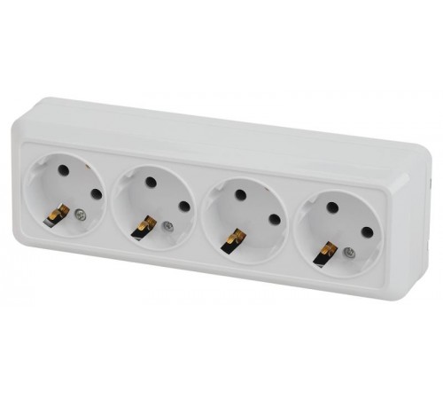 Розетка Intro Quadro 2-208-01 с заземлением четырехместная 4х2P+E, 16А-250В, IP20, ОУ, белый  Б0053838  Intro