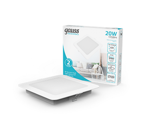 Светильник  Elementary Downlight квадрат 20W 1700lm 4000K 170-260V IP20 170*26 белый LED 1/60  998420218  Gauss