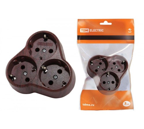 Блок на 3 гнезда 2П+З круглый 16А 250B "Эко" (бук)   SQ1806-0082  TDM