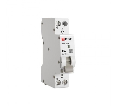 Выключатель автоматический дифференциального тока АВДТ-63М 6А/30мА (1 мод. характеристика C, электронный, тип A) 6кА EKF PROxima  D636EA06C30  EKF