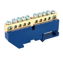 Шина "N" нулевая с синим изолятором на DIN-рейку 8х12 мм стойка бол. 10 групп  11-2348  REXANT