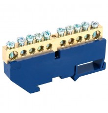 Шина "N" нулевая с синим изолятором на DIN-рейку 8х12 мм стойка бол. 10 групп  11-2348  REXANT