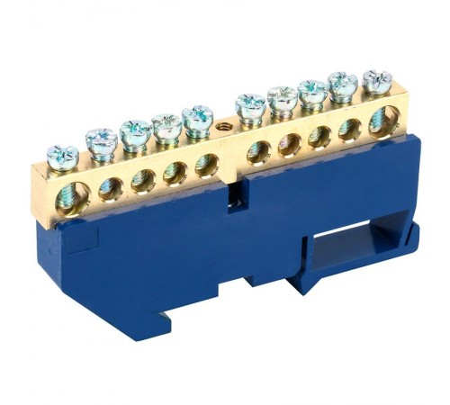 Шина "N" нулевая с синим изолятором на DIN-рейку 8х12 мм стойка бол. 10 групп  11-2348  REXANT