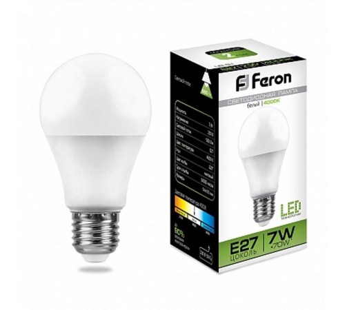 Лампа светодиодная LB-91 (7W) 230V E27 4000K A60  25445  FERON