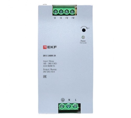 Блок питания на дин рейку 240 Вт,Uвх ~ 220 В AC, Uвых - 24 В DC постоянного тока DR-E-240W-24 EKF