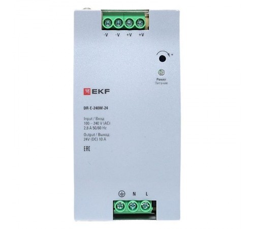 Блок питания на дин рейку 240 Вт,Uвх ~ 220 В AC, Uвых - 24 В DC постоянного тока DR-E-240W-24 EKF