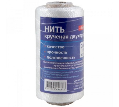 Нить крученая ПП 1,3 мм двухпрядная, белая, 200 м  139903  Tech-KREP