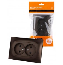 Розетка двойная 2П 10А 250В с защ. шт. шоколад "Лама"  SQ1815-0512  TDM