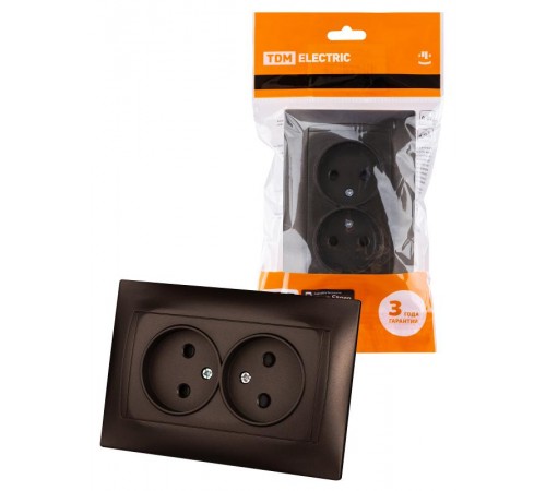 Розетка двойная 2П 10А 250В с защ. шт. шоколад "Лама"  SQ1815-0512  TDM