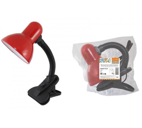 Светильник настольный прищепка 40Вт, E27, красный, (мягкая упак.) Народный  SQ0337-0127  TDM