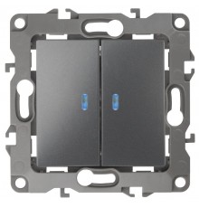 Выключатель двойной с подсветкой 12-1105-12 , 10АХ-250В,  графит  Б0019291  ЭРА