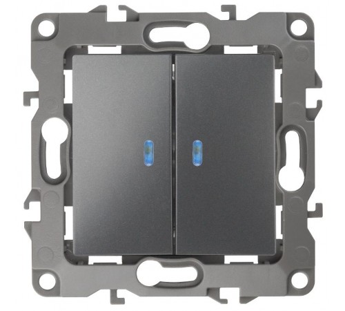 Выключатель двойной с подсветкой 12-1105-12 , 10АХ-250В,  графит  Б0019291  ЭРА