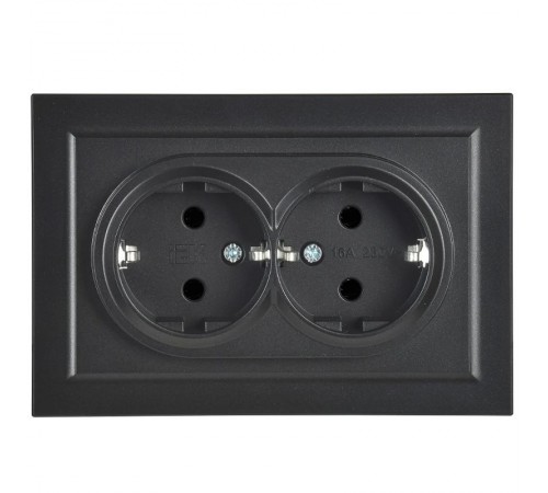 BRITE Розетка 2-ая с заземлением без шторок 16А в сборе РС12-3-БрЧ черный  BR-R21-16-K02-F  IEK