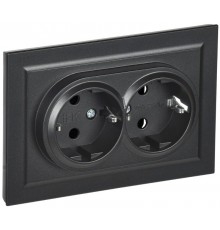 BRITE Розетка 2-ая с заземлением без шторок 16А в сборе РС12-3-БрЧ черный  BR-R21-16-K02-F  IEK