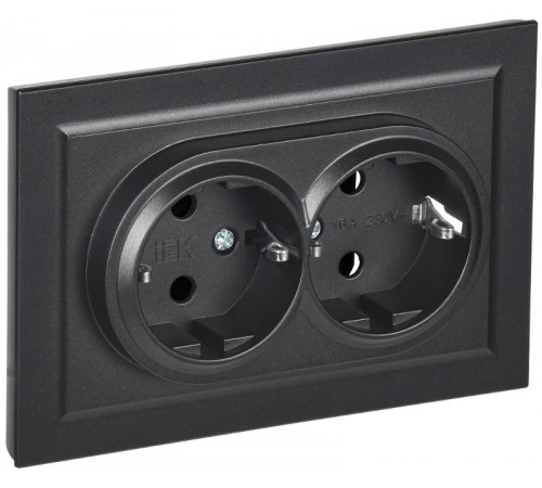 BRITE Розетка 2-ая с заземлением без шторок 16А в сборе РС12-3-БрЧ черный  BR-R21-16-K02-F  IEK