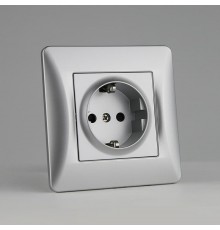 Розетка электрическая 2К+З, 16А, 220-250V (серебристый)  201031  SPL