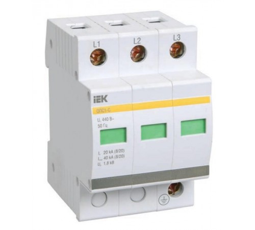 Ограничитель импульсного перенапряжения ОПС1-C 3Р In=20kA Un=400B Im=40kA  MOP20-3-C  IEK