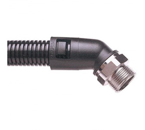 Фитинг AL13/M20/S45/BL, 45° поворотный, полиамид 66/никел.латунь, черный, резьба M20, d13, 10 шт. в пачке  7TCA296000R0215  ABB